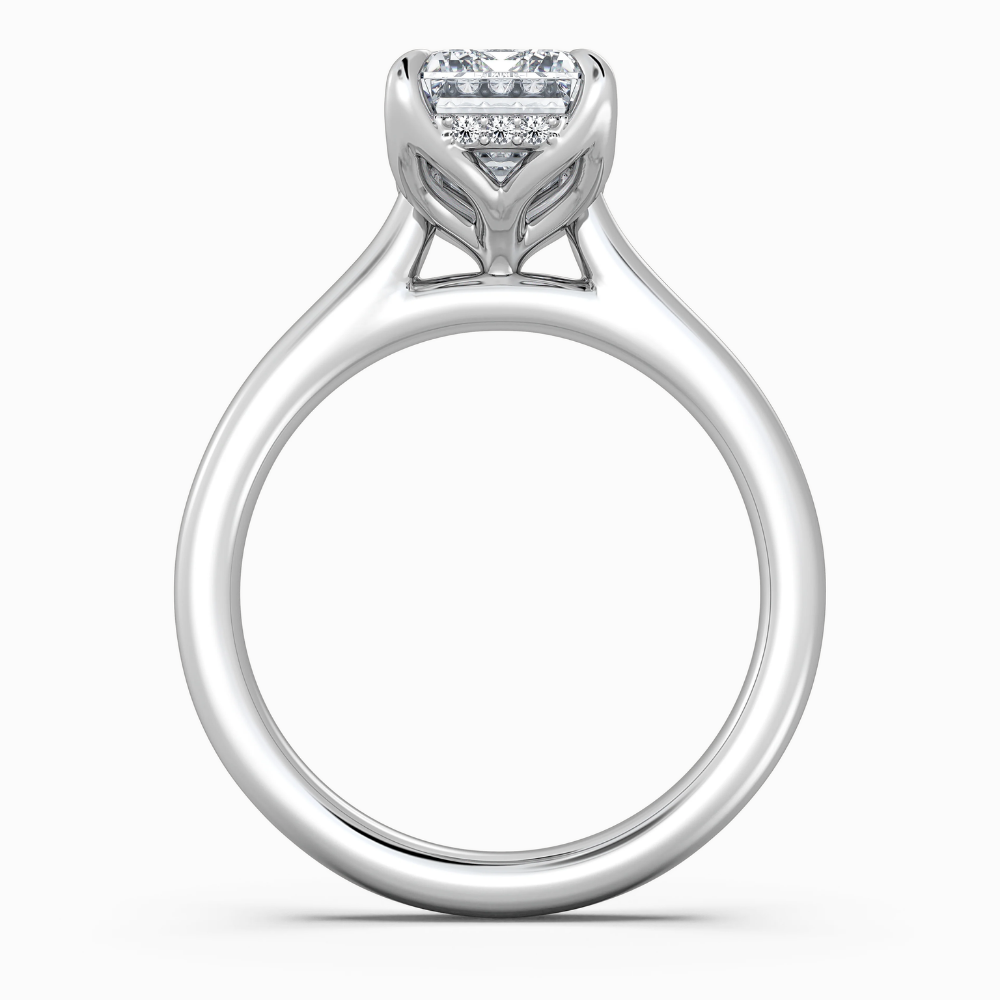 18K Solid Gold Emerald Hidden Halo Cathedral Lab Diamond Ring