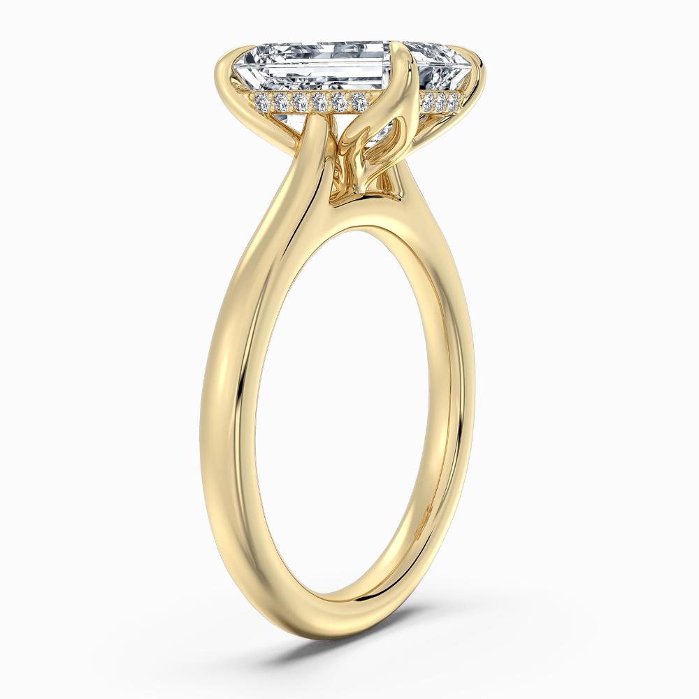 18K Solid Gold Emerald Hidden Halo Cathedral Lab Diamond Ring