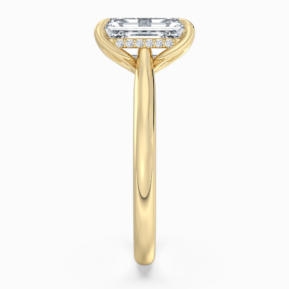 18K Solid Gold Emerald Hidden Halo Cathedral Lab Diamond Ring