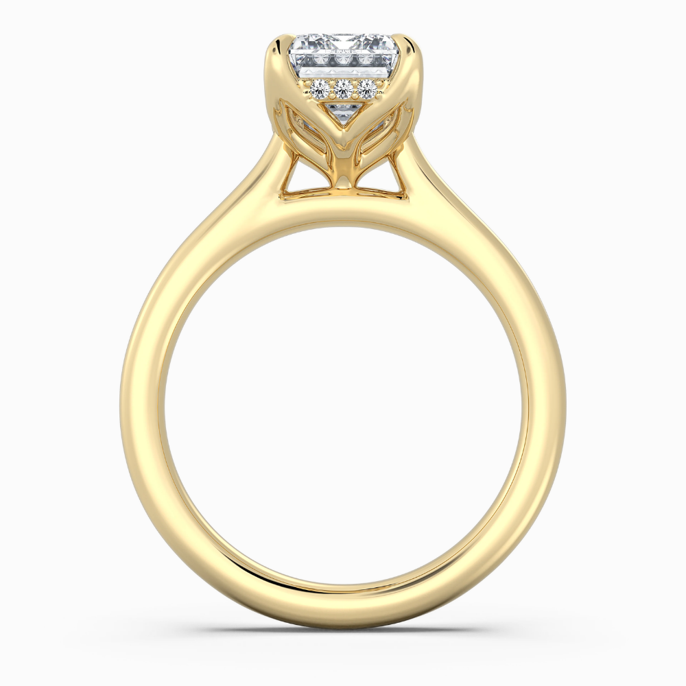 18K Solid Gold Emerald Hidden Halo Cathedral Lab Diamond Ring