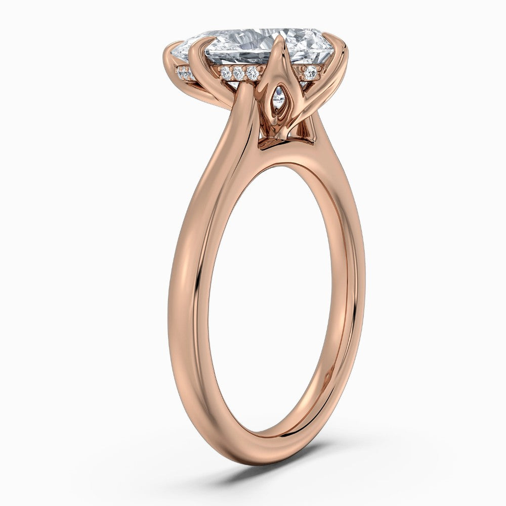Pear Cut Tulip Basket Hidden Halo Solitaire Engagement Ring in Solid Gold⁠