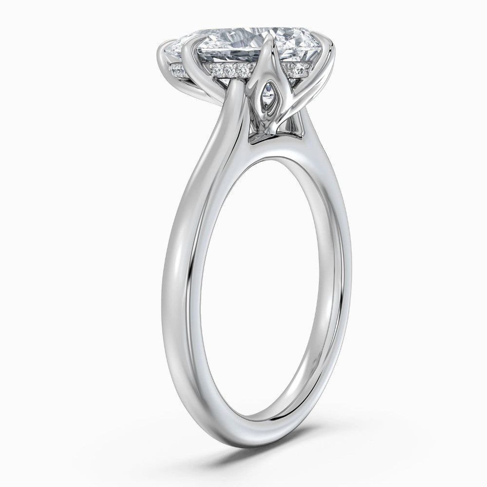 Pear Cut Tulip Basket Hidden Halo Solitaire Engagement Ring in Solid Gold⁠