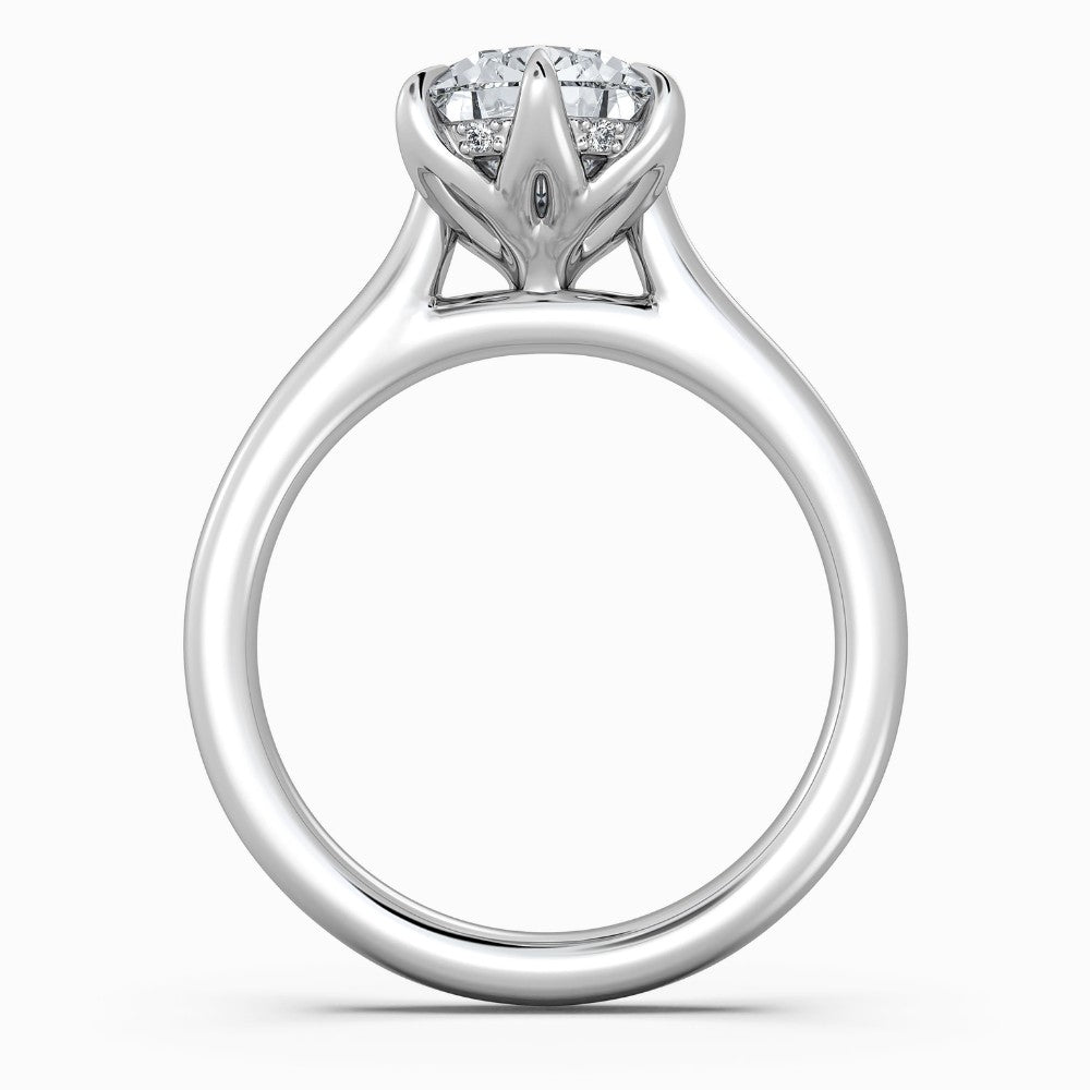 Pear Cut Tulip Basket Hidden Halo Solitaire Engagement Ring in Solid Gold⁠