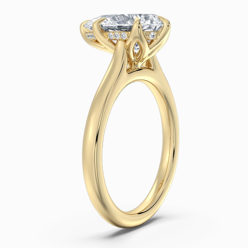 Pear Cut Tulip Basket Hidden Halo Solitaire Engagement Ring in Solid Gold⁠