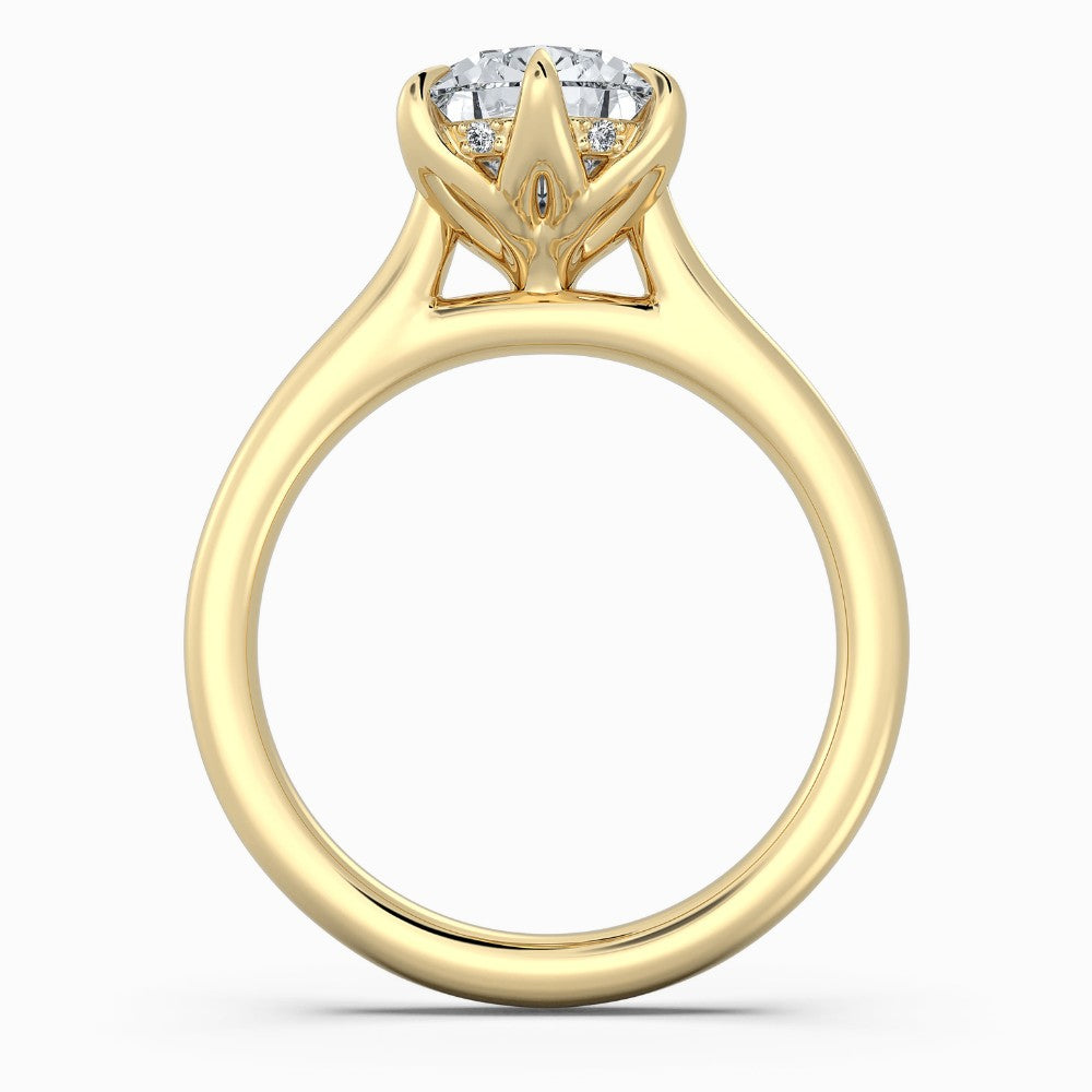 Pear Cut Tulip Basket Hidden Halo Solitaire Engagement Ring in Solid Gold⁠