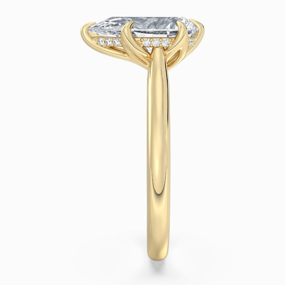 Pear Cut Tulip Basket Hidden Halo Solitaire Engagement Ring in Solid Gold⁠