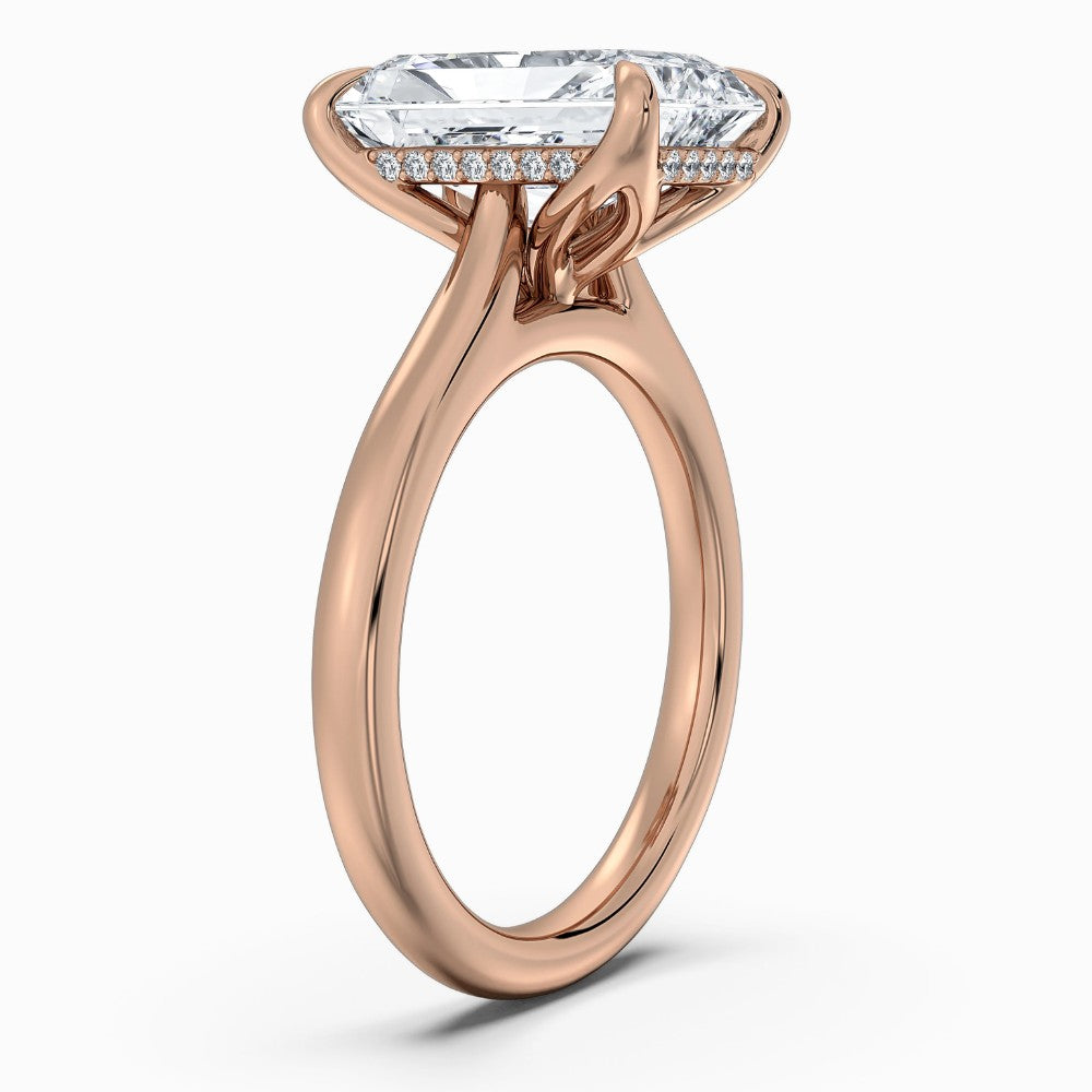 Radiant Cut Solitaire with Hidden Halo Split Shank Engagement Ring in Solid Gold⁠