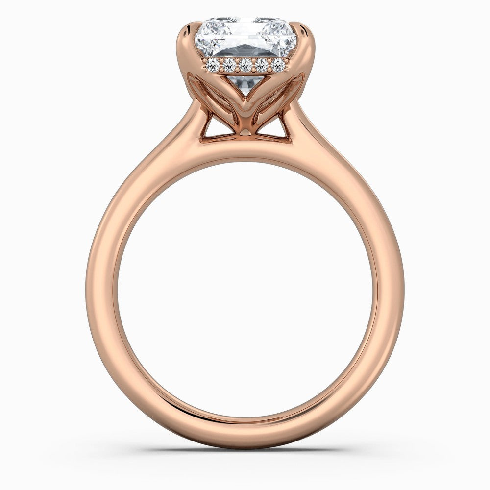 Radiant Cut Solitaire with Hidden Halo Split Shank Engagement Ring in Solid Gold⁠