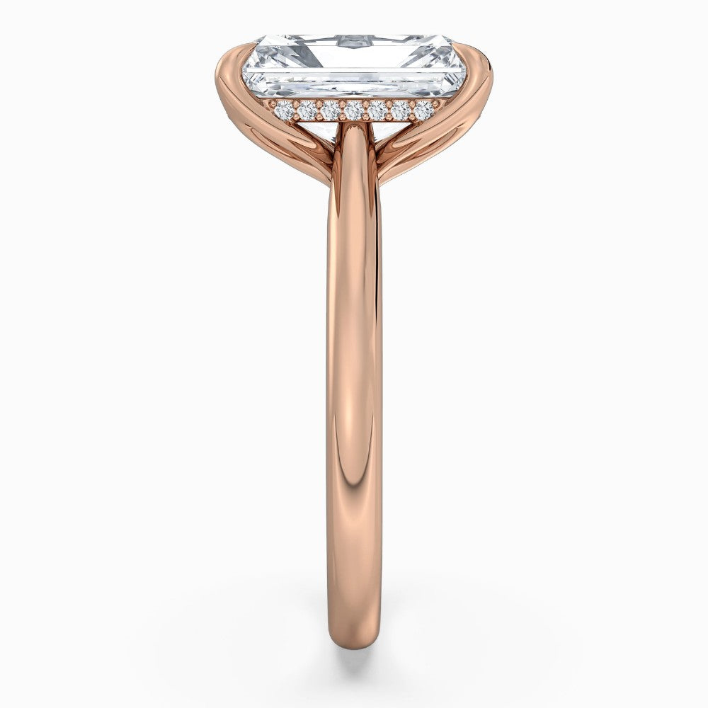 Radiant Cut Solitaire with Hidden Halo Split Shank Engagement Ring in Solid Gold⁠