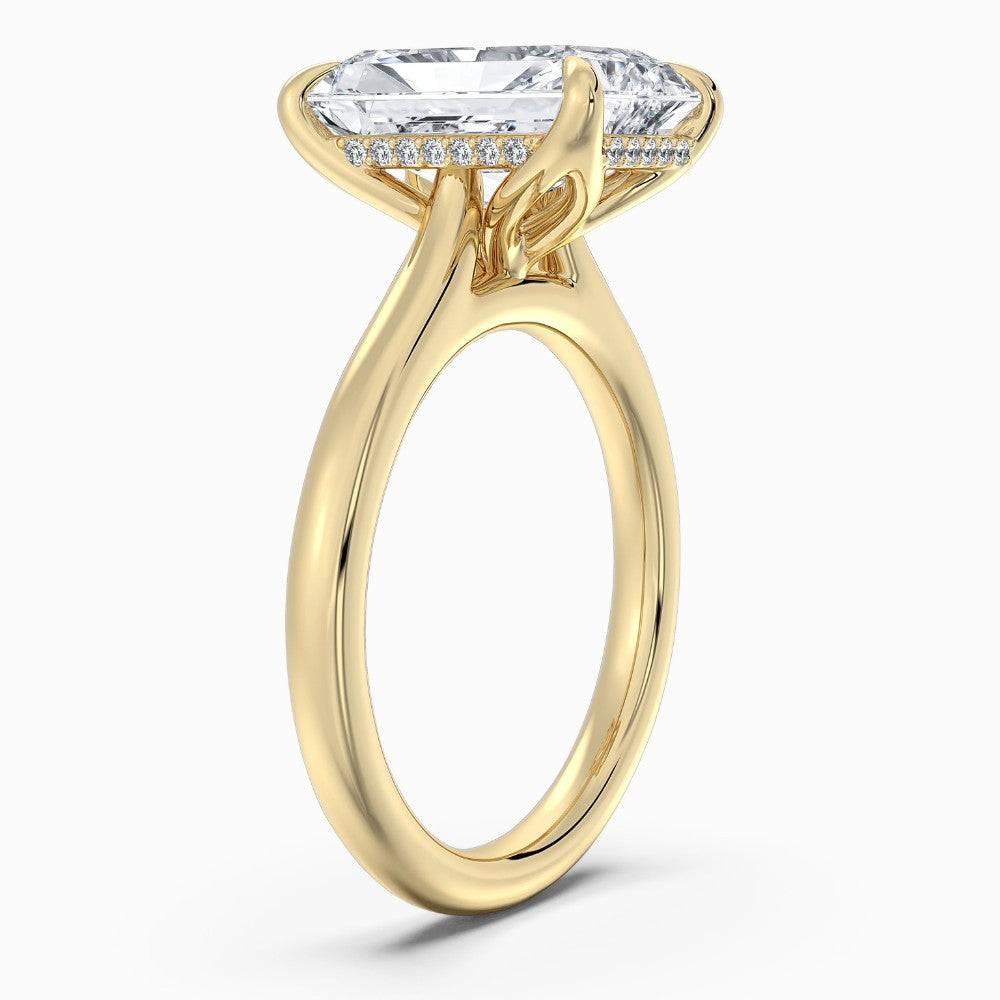 Radiant Cut Solitaire with Hidden Halo Split Shank Engagement Ring in Solid Gold⁠