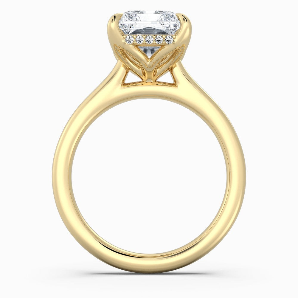 Radiant Cut Solitaire with Hidden Halo Split Shank Engagement Ring in Solid Gold⁠