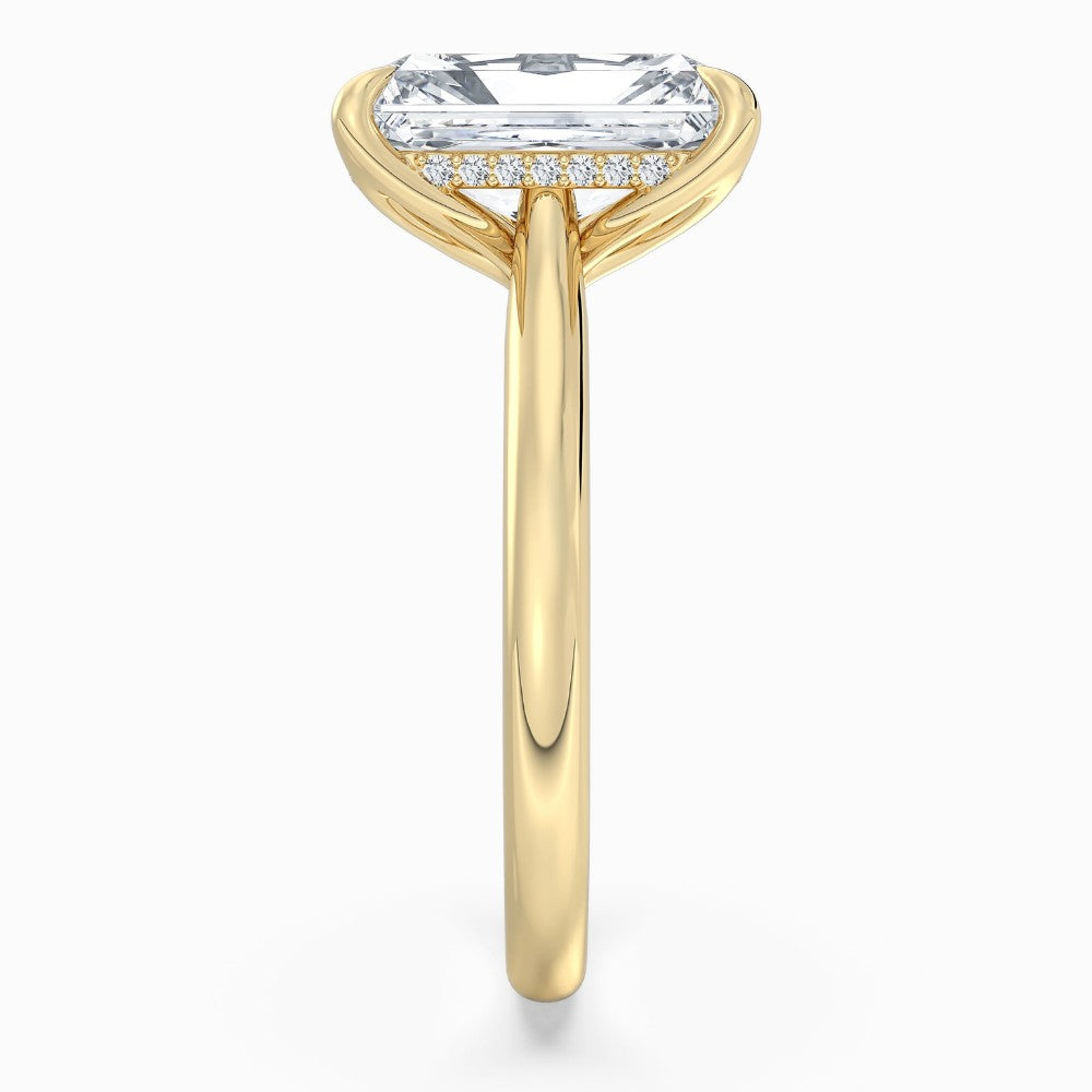 Radiant Cut Solitaire with Hidden Halo Split Shank Engagement Ring in Solid Gold⁠