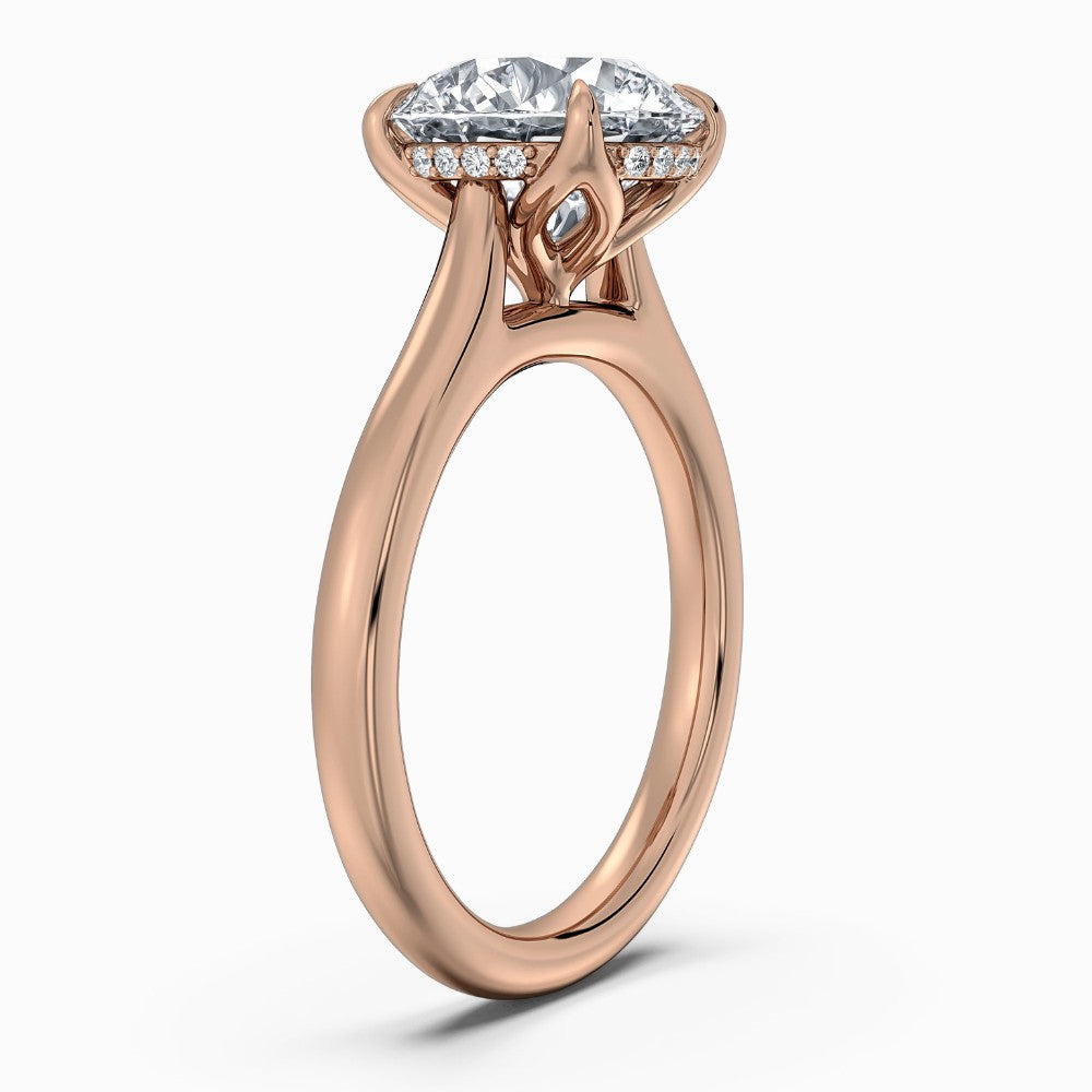 Round Cut Hidden Halo Compass Solitaire Engagement Ring in Solid Gold⁠