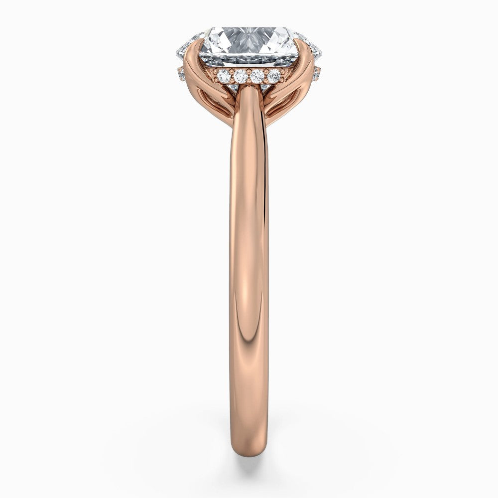 Round Cut Hidden Halo Compass Solitaire Engagement Ring in Solid Gold⁠