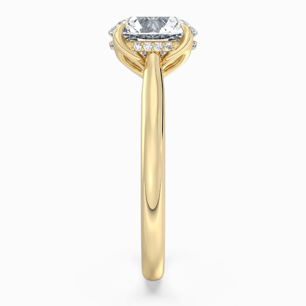 Round Cut Hidden Halo Compass Solitaire Engagement Ring in Solid Gold⁠