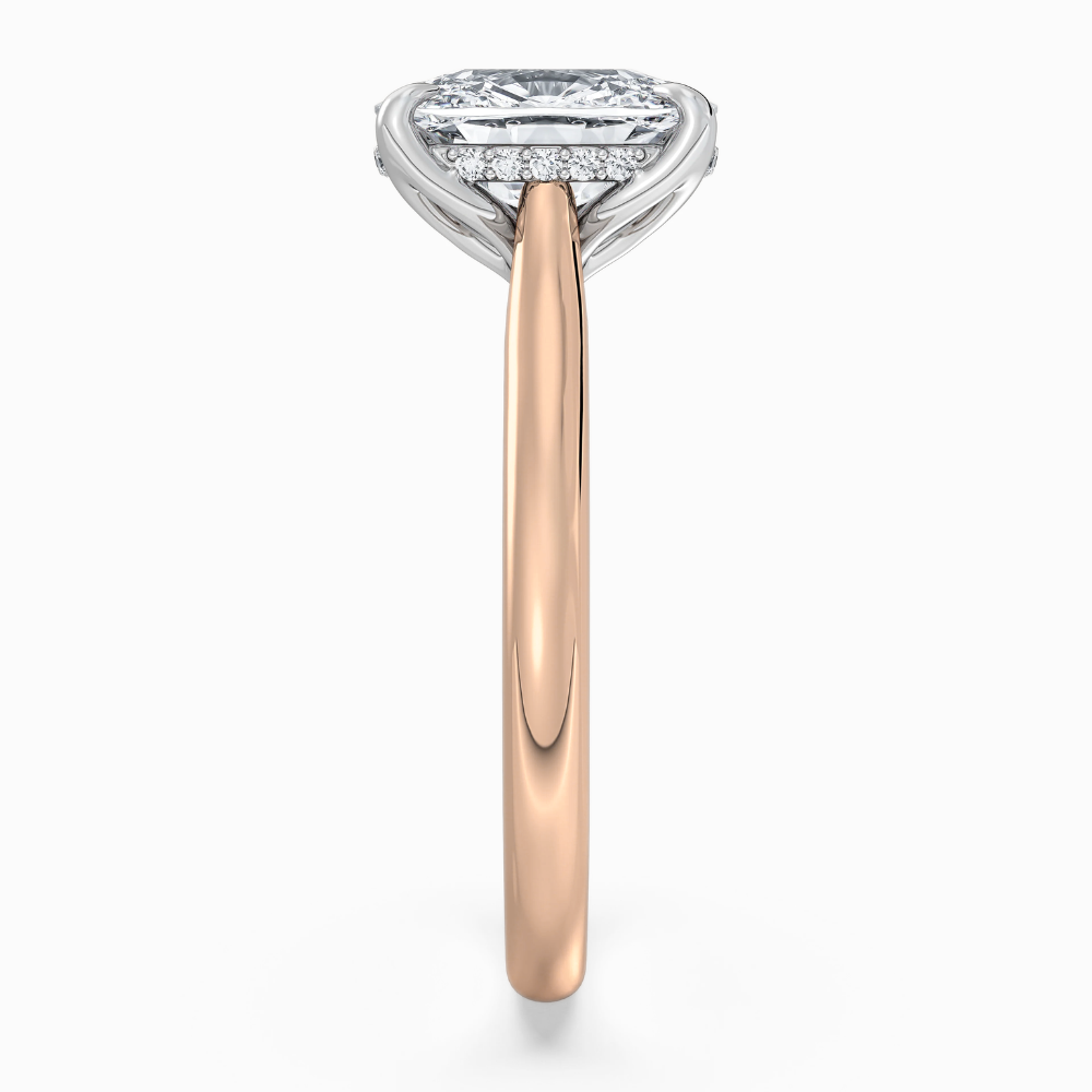 18K Solid Gold Cushion Hidden Halo Tulip Solitaire Ring