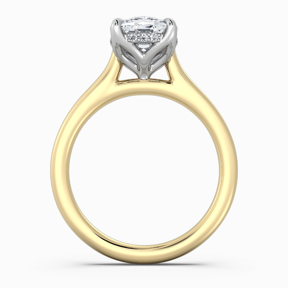 18K Solid Gold Cushion Hidden Halo Tulip Solitaire Ring