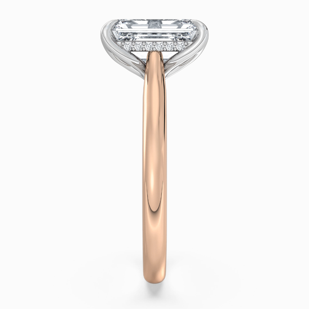 18K Solid Gold Emerald Hidden Halo Tulip Lab Diamond Ring