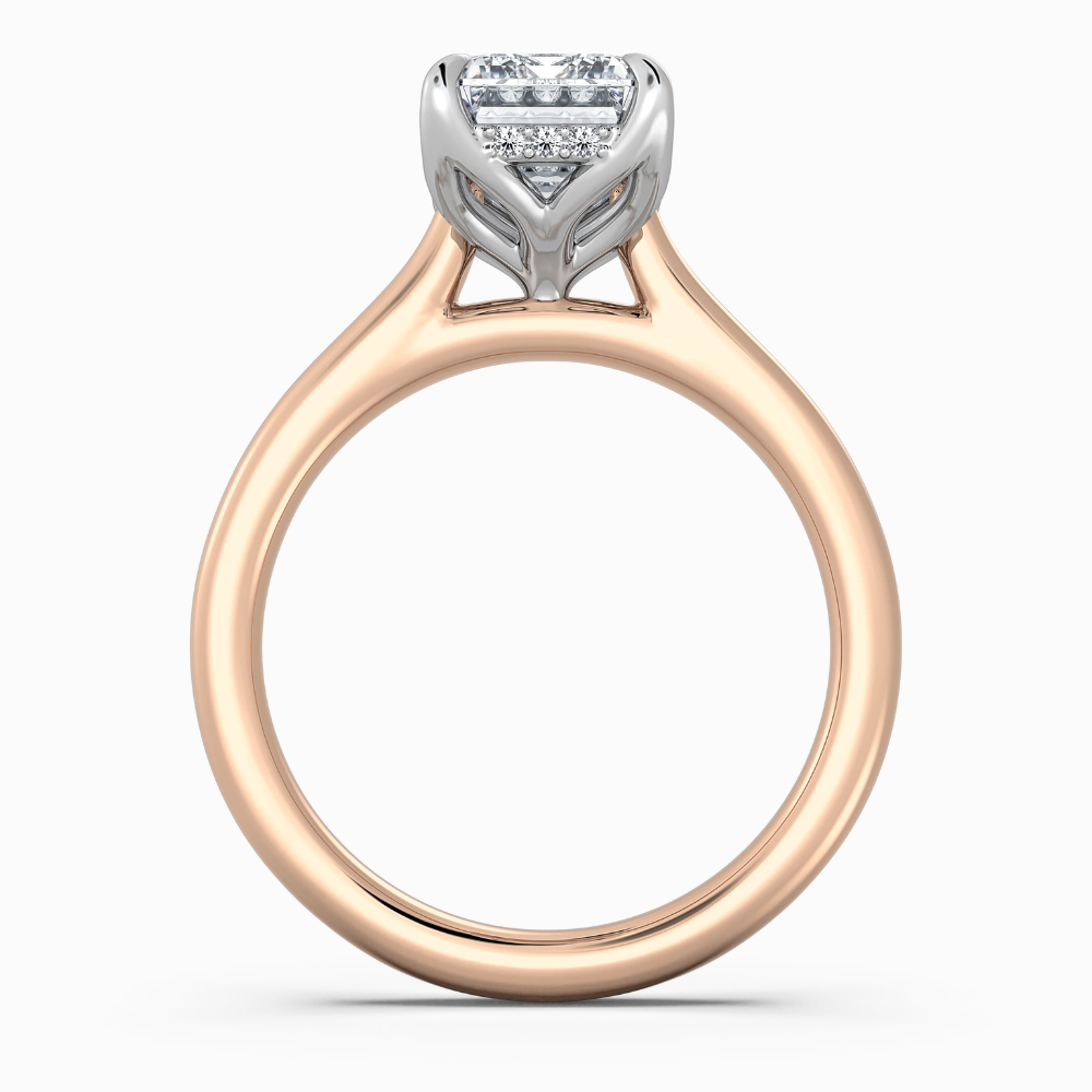 18K Solid Gold Emerald Hidden Halo Tulip Lab Diamond Ring