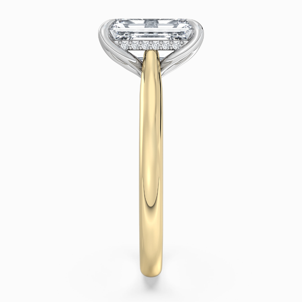 18K Solid Gold Emerald Hidden Halo Tulip Lab Diamond Ring