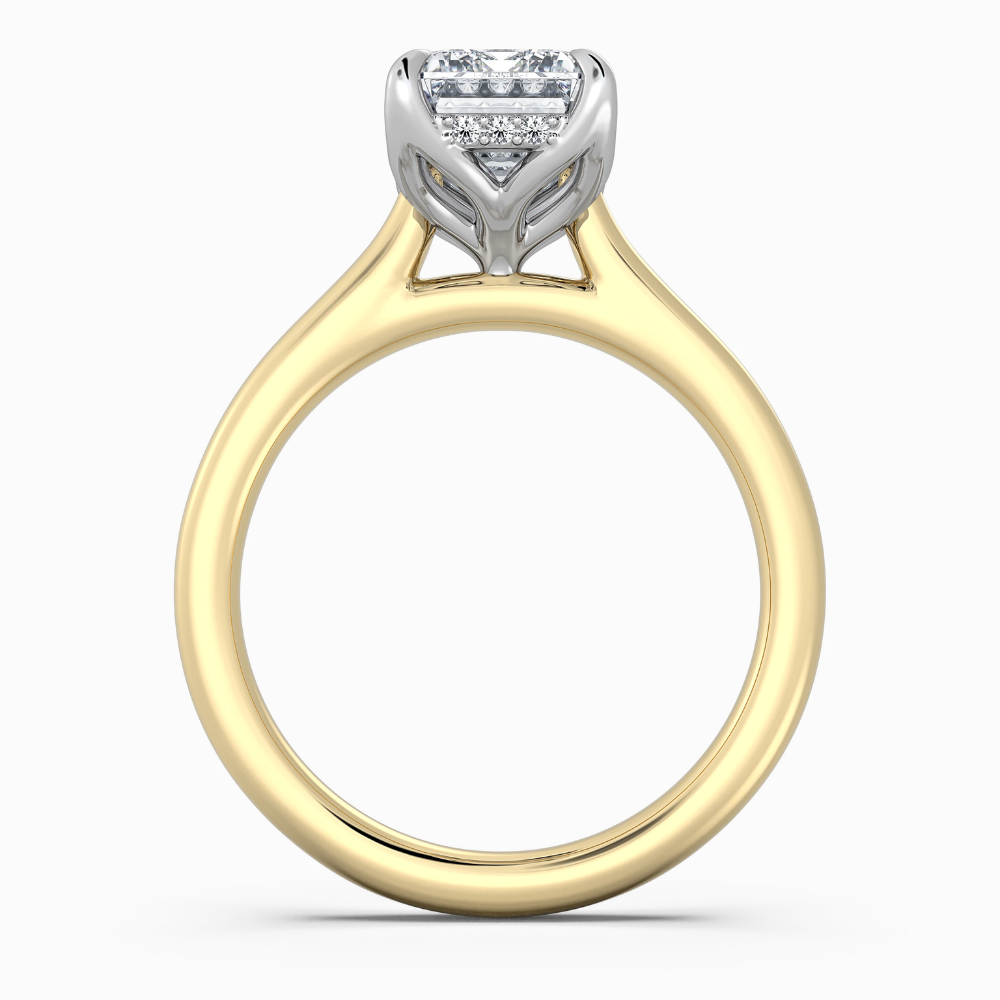 18K Solid Gold Emerald Hidden Halo Tulip Lab Diamond Ring