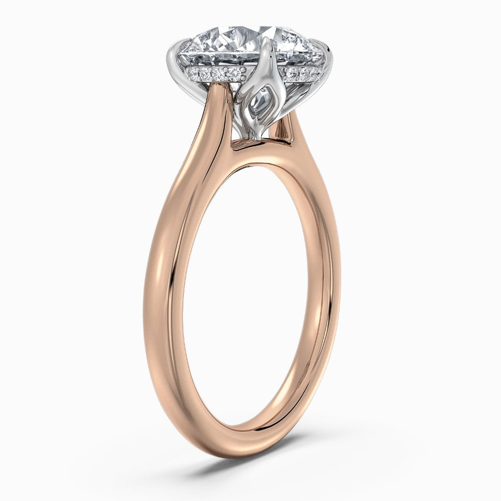 ⁠Round Cut Hidden Halo Solitaire Engagement Ring in Two-Tone Gold⁠