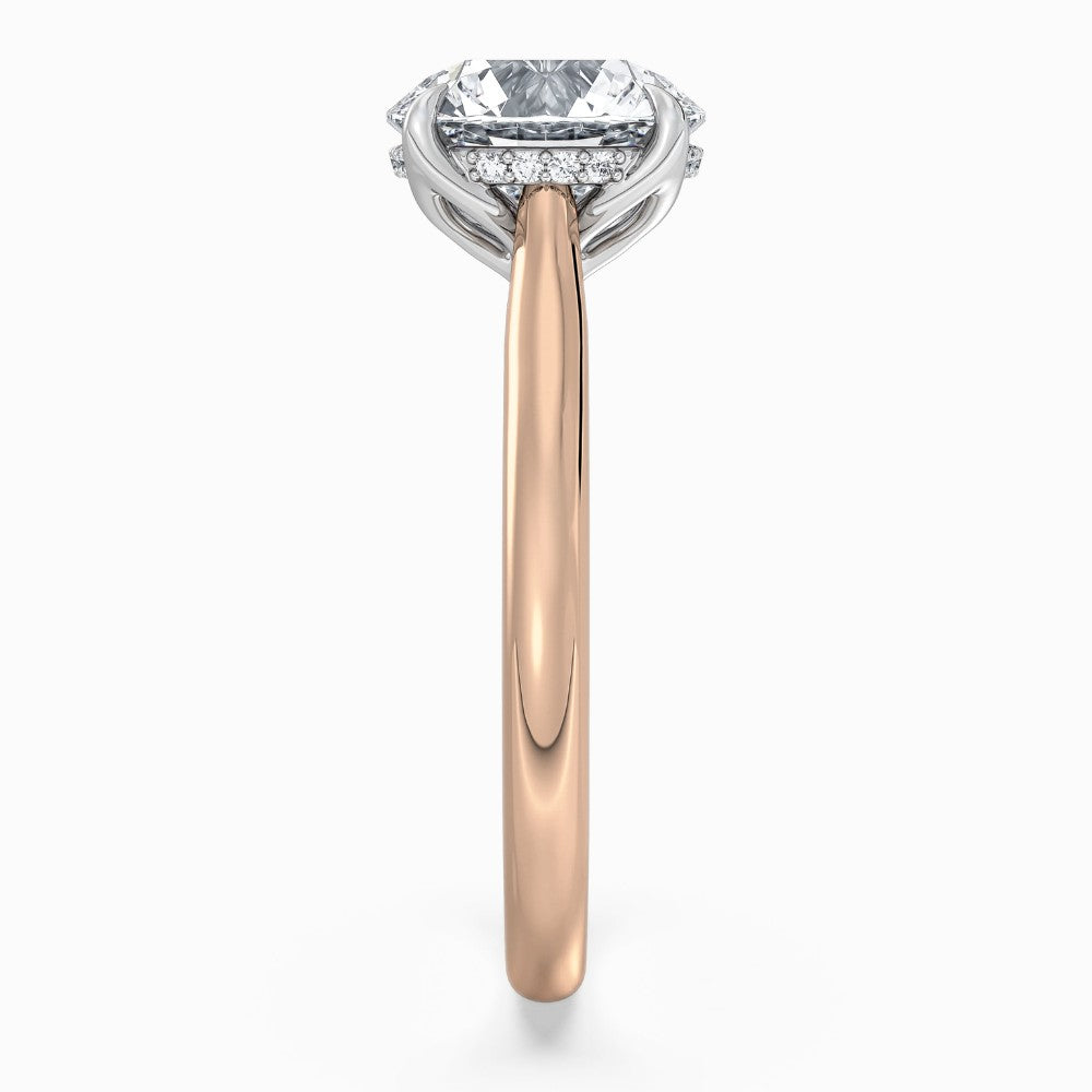 ⁠Round Cut Hidden Halo Solitaire Engagement Ring in Two-Tone Gold⁠