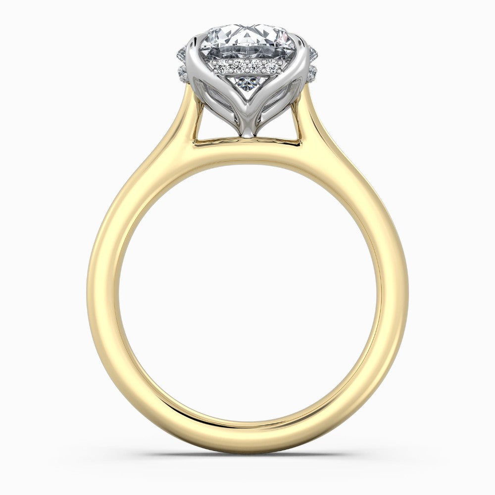 ⁠Round Cut Hidden Halo Solitaire Engagement Ring in Two-Tone Gold⁠