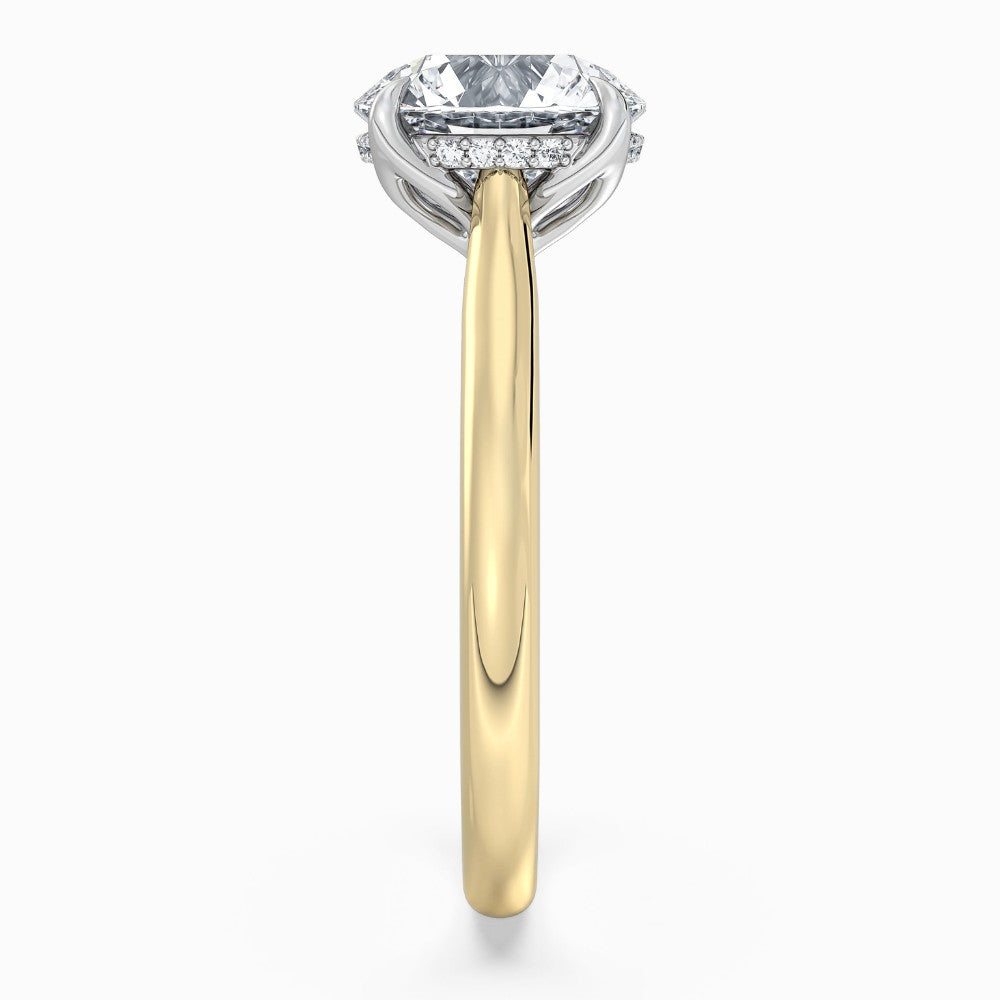 ⁠Round Cut Hidden Halo Solitaire Engagement Ring in Two-Tone Gold⁠