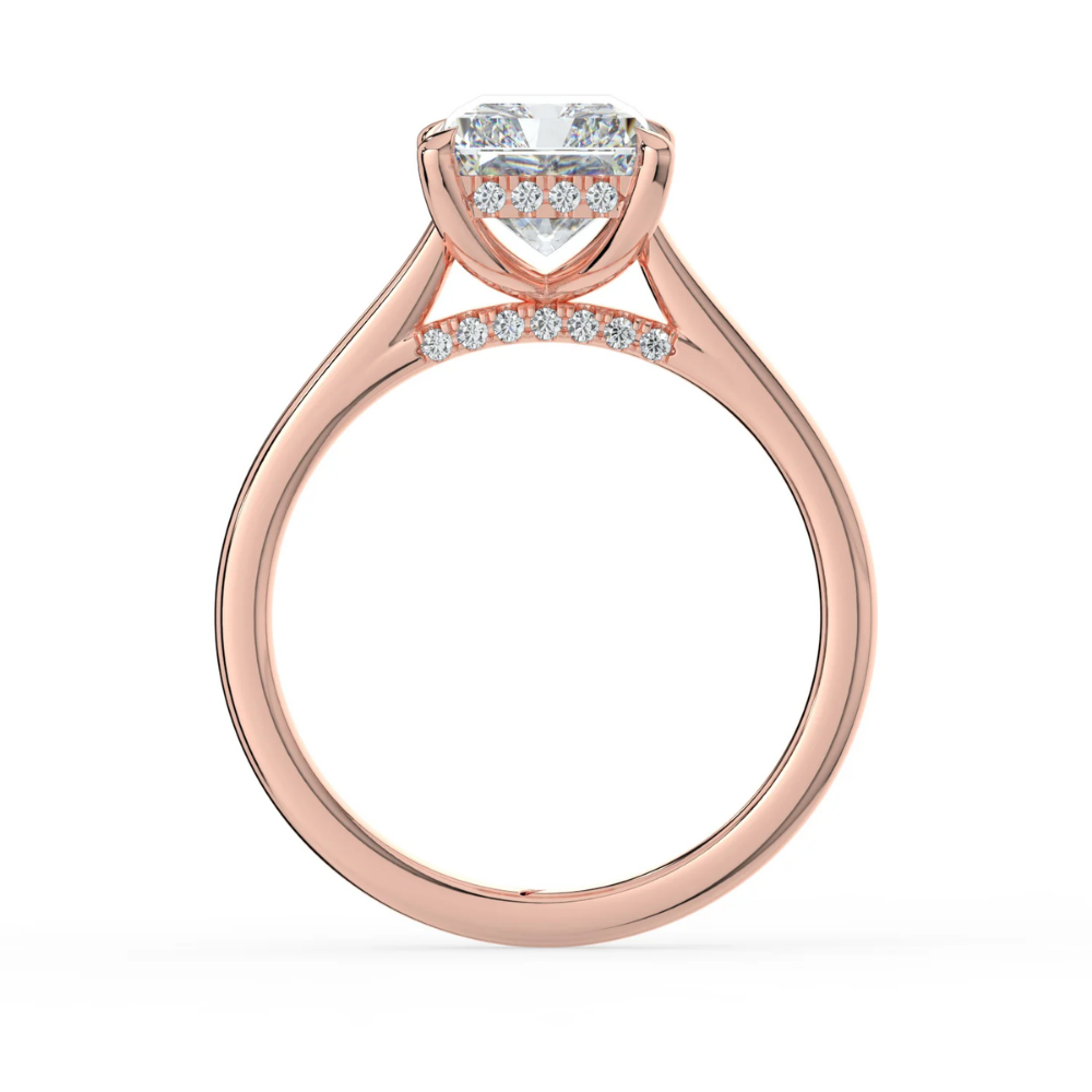 18K Solid Gold Cushion Hidden Halo Cathedral Diamond Ring