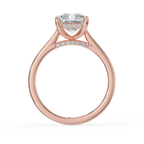 18K Solid Gold Cushion Hidden Halo Cathedral Diamond Ring