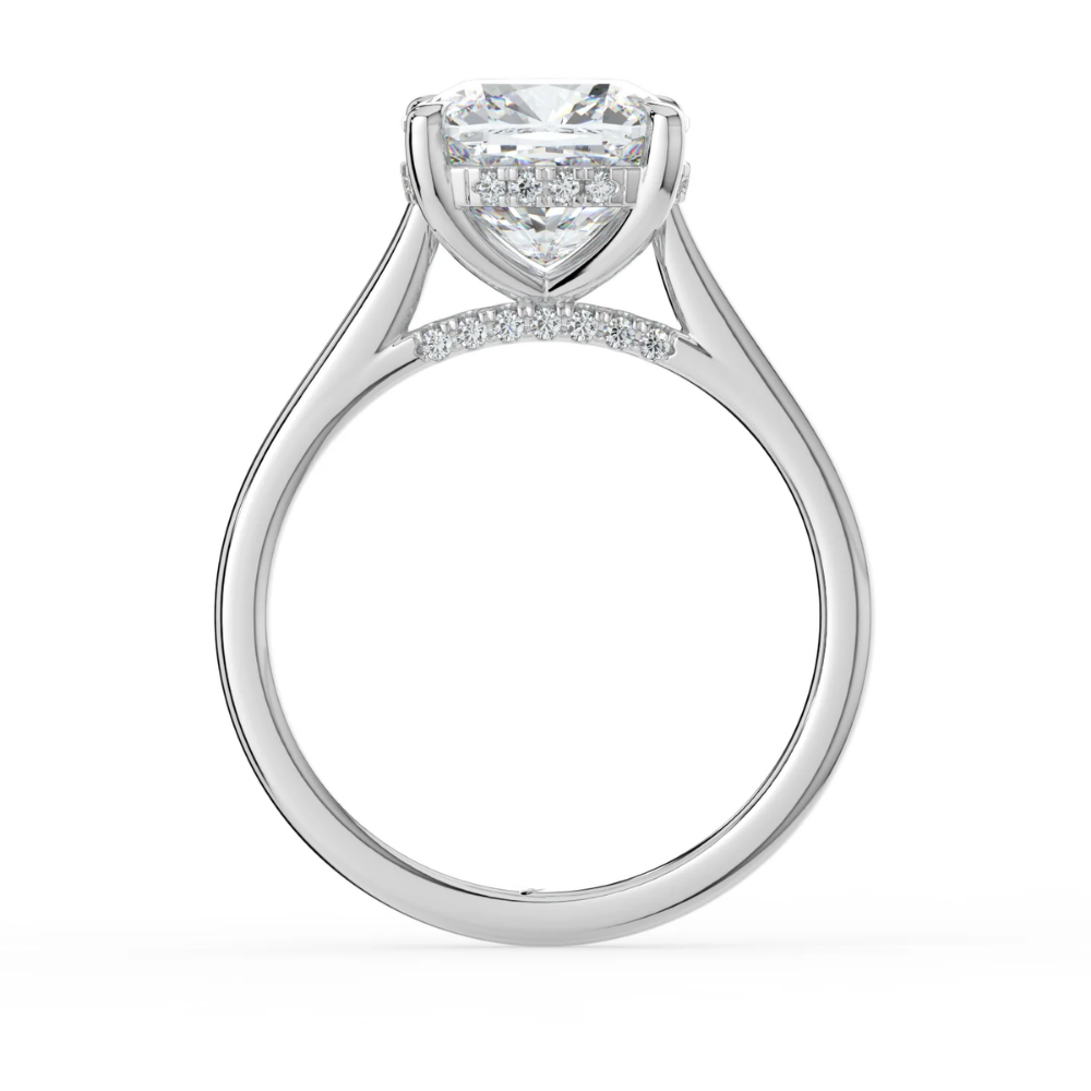 18K Solid Gold Cushion Hidden Halo Cathedral Diamond Ring