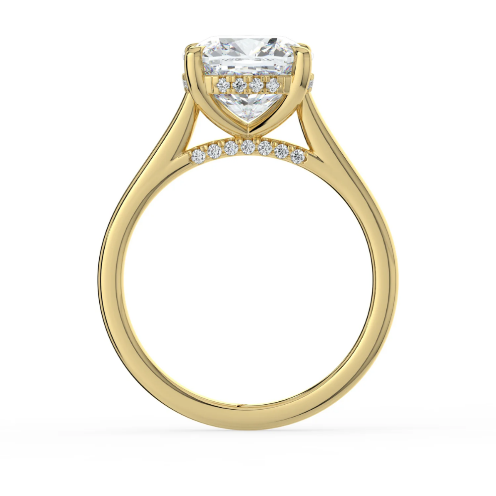18K Solid Gold Cushion Hidden Halo Cathedral Diamond Ring