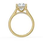 18K Solid Gold Cushion Hidden Halo Cathedral Diamond Ring