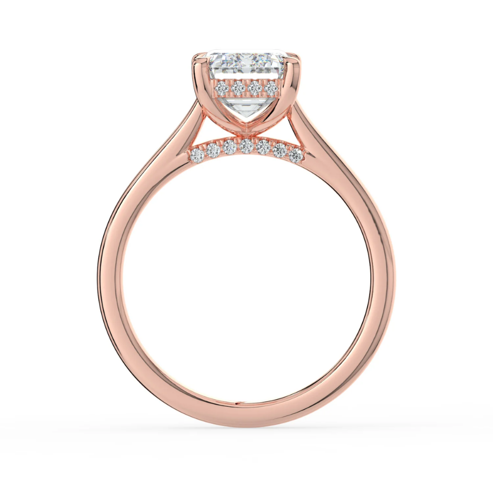18K Solid Gold Emerald Hidden Halo Solitaire Lab Diamond Ring