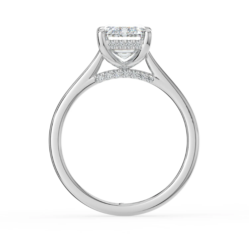 18K Solid Gold Emerald Hidden Halo Solitaire Lab Diamond Ring