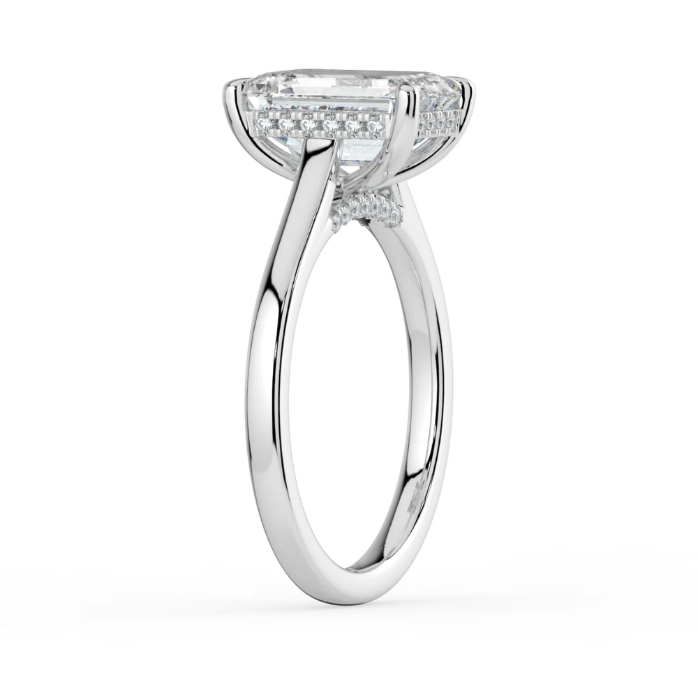 18K Solid Gold Emerald Hidden Halo Solitaire Lab Diamond Ring