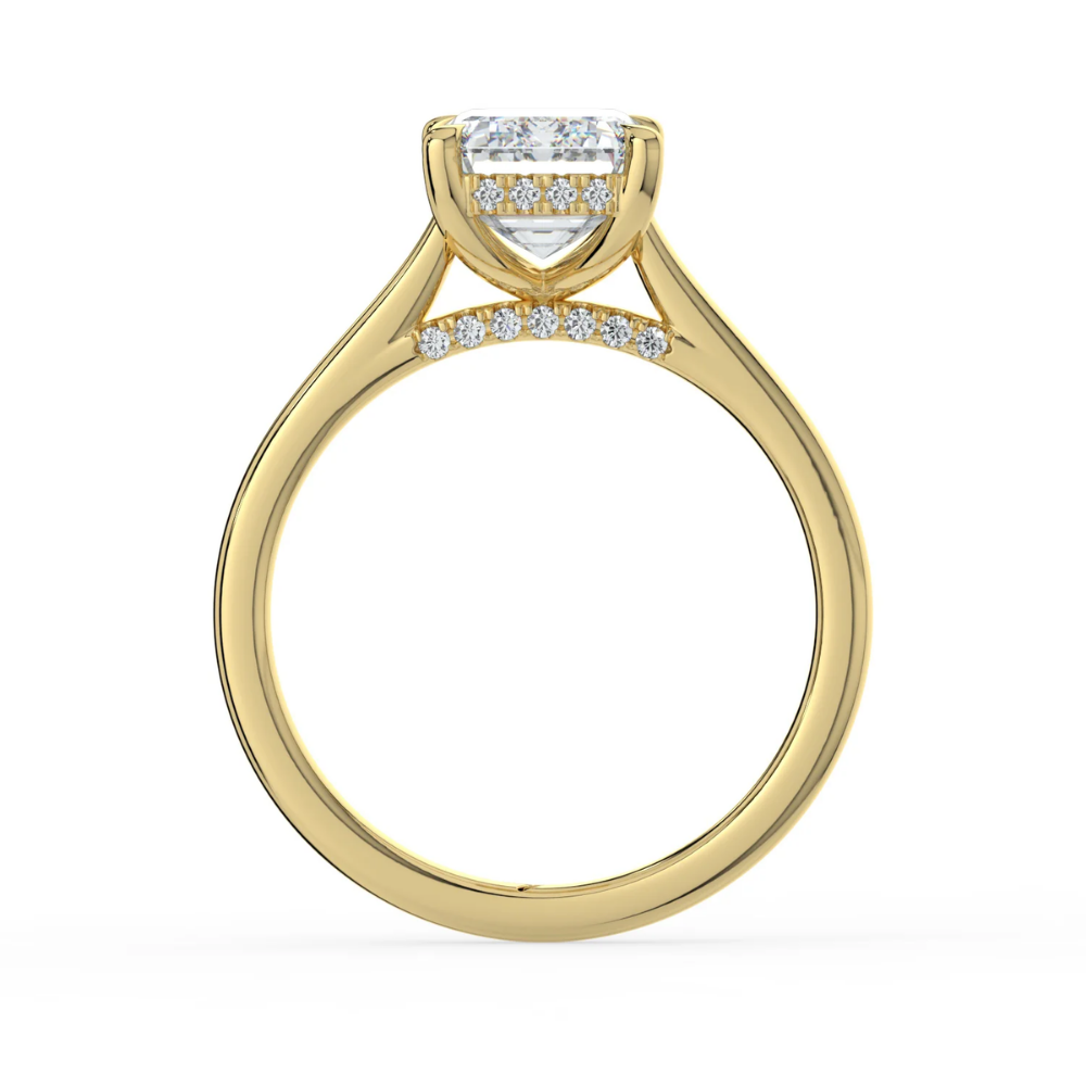 18K Solid Gold Emerald Hidden Halo Solitaire Lab Diamond Ring