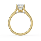18K Solid Gold Emerald Hidden Halo Solitaire Lab Diamond Ring