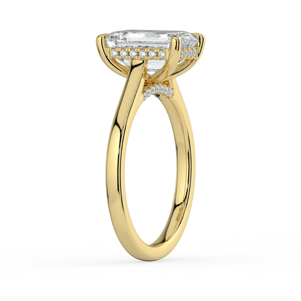 18K Solid Gold Emerald Hidden Halo Solitaire Lab Diamond Ring