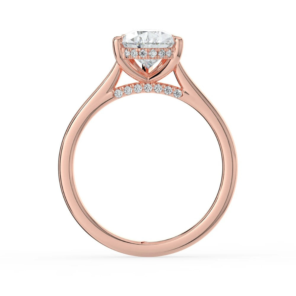 Pear Cut Hidden Halo Bridge Solitaire Engagement Ring in Solid Gold⁠