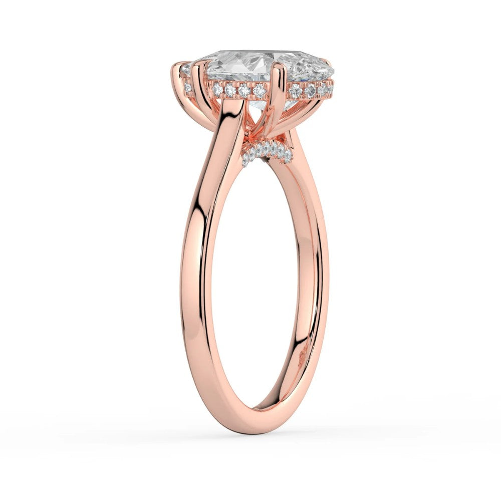 Pear Cut Hidden Halo Bridge Solitaire Engagement Ring in Solid Gold⁠