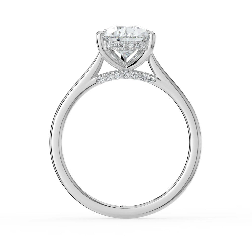 Pear Cut Hidden Halo Bridge Solitaire Engagement Ring in Solid Gold⁠