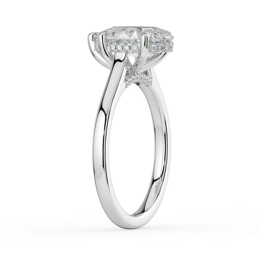 Pear Cut Hidden Halo Bridge Solitaire Engagement Ring in Solid Gold⁠