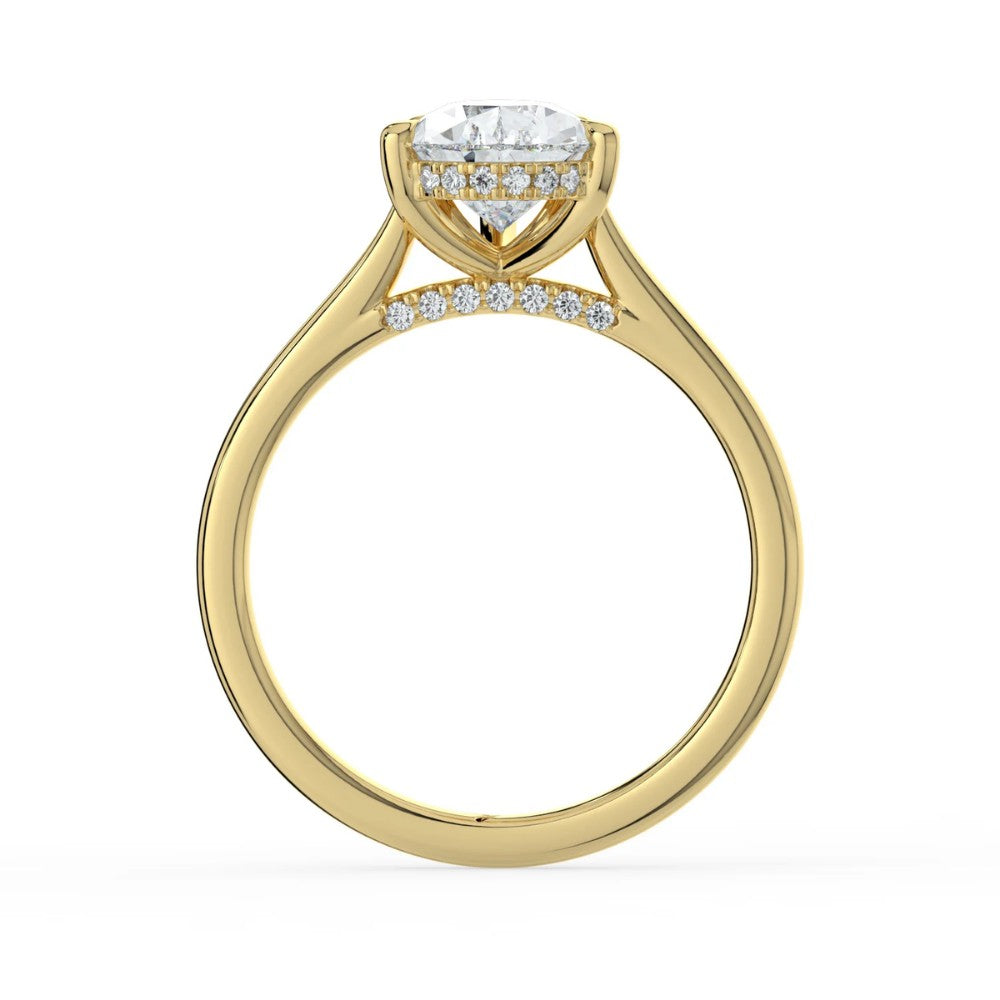 Pear Cut Hidden Halo Bridge Solitaire Engagement Ring in Solid Gold⁠