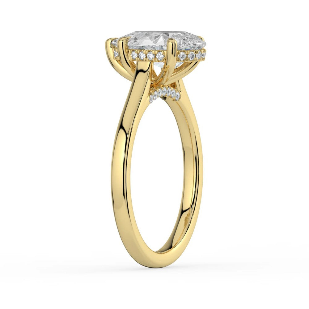 Pear Cut Hidden Halo Bridge Solitaire Engagement Ring in Solid Gold⁠
