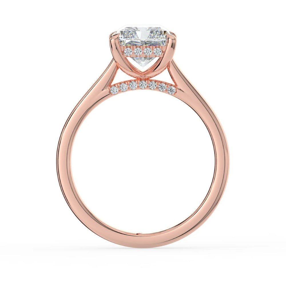 Radiant Cut Solitaire with Hidden Halo Cathedral Engagement Ring in Solid Gold