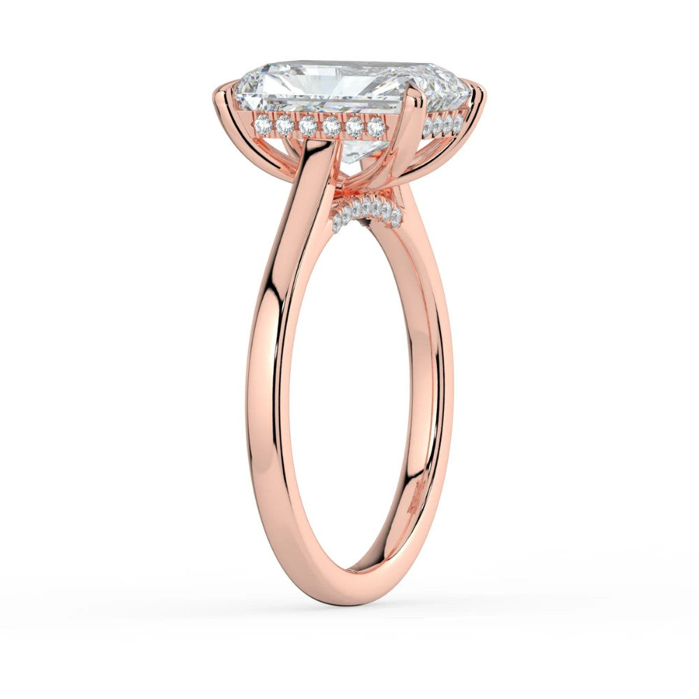 Radiant Cut Solitaire with Hidden Halo Cathedral Engagement Ring in Solid Gold
