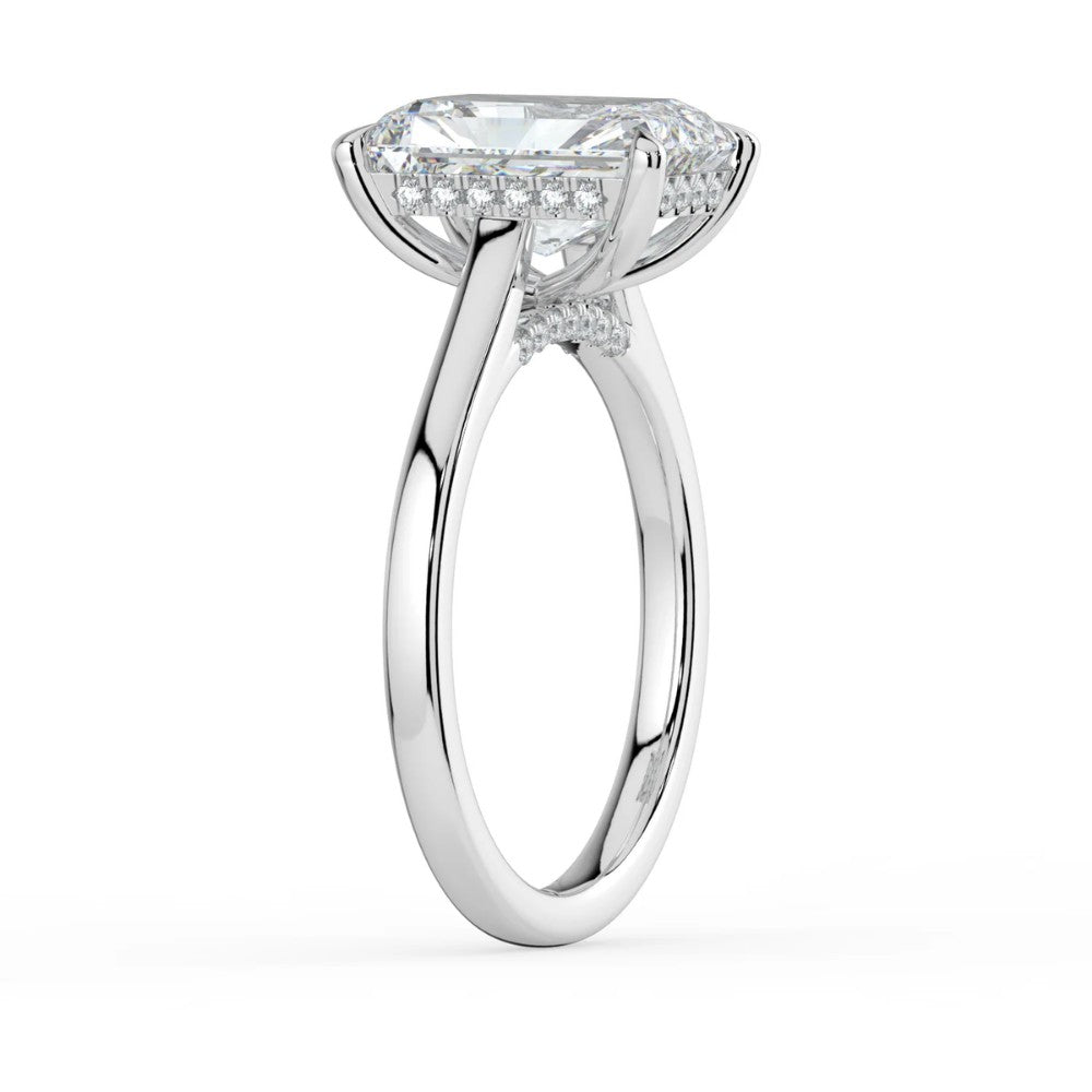 Radiant Cut Solitaire with Hidden Halo Cathedral Engagement Ring in Solid Gold