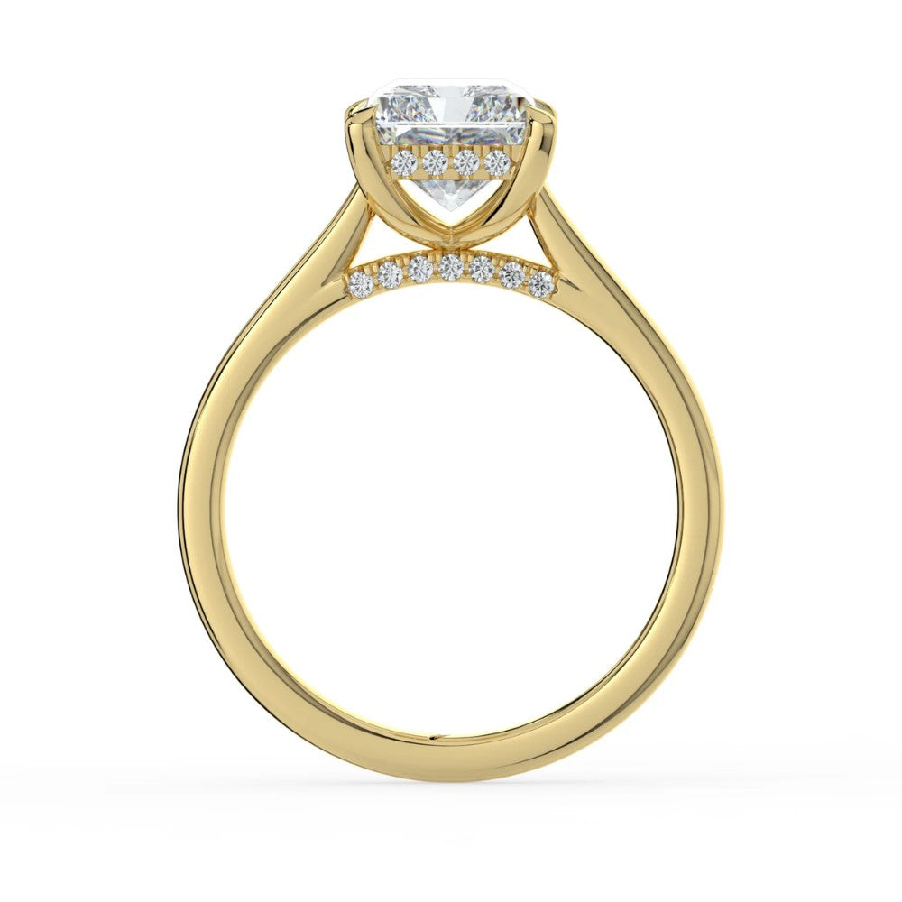 Radiant Cut Solitaire with Hidden Halo Cathedral Engagement Ring in Solid Gold